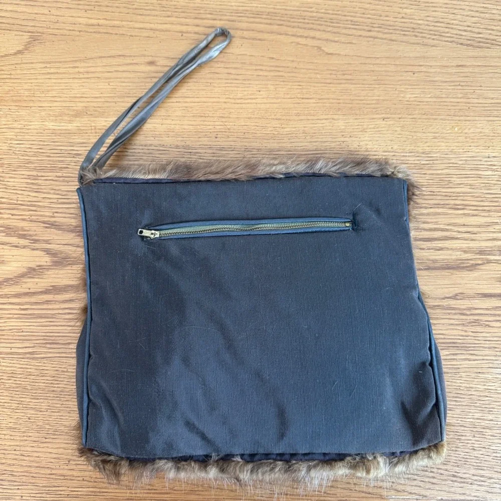 Vintage Genuine Brown Mink Fur Trimmed Clutch Hand Warmer‎ MCM 1950s